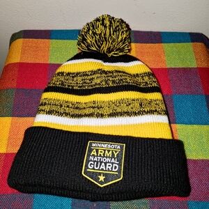 Minnesota Army National Guard Stripped Cuffed Knit Beanie w/Pom Pom